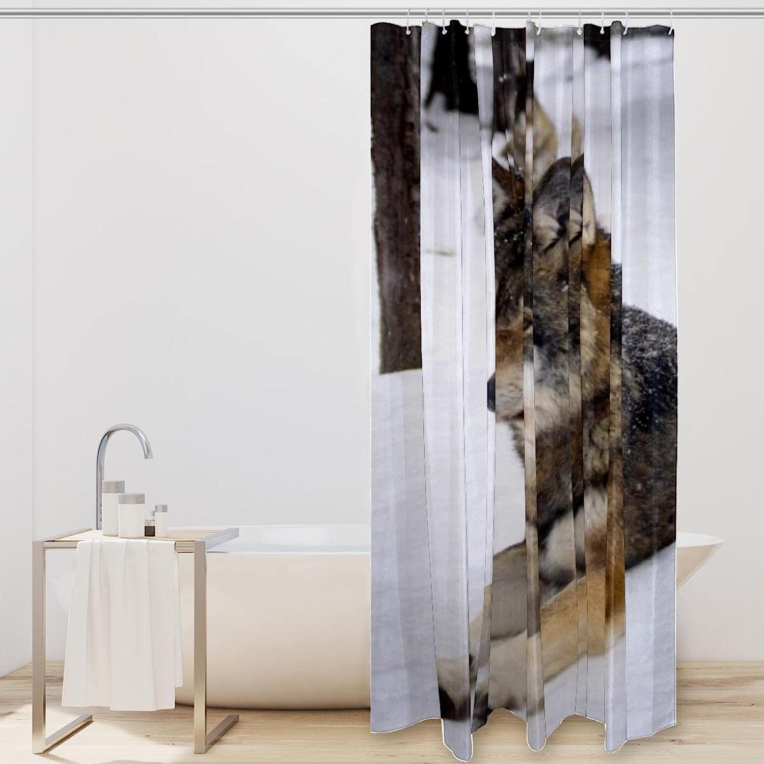 Wolf Pattern Shower Curtain - Lovable Wolf Print Fabric Shower Curtain