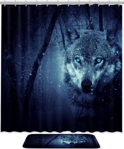 Wolf Pattern, Waterproof Shower Curtain Bathroom Curtain - Sturdy Wolf-Eyed Waterproof Bathroom Accessory