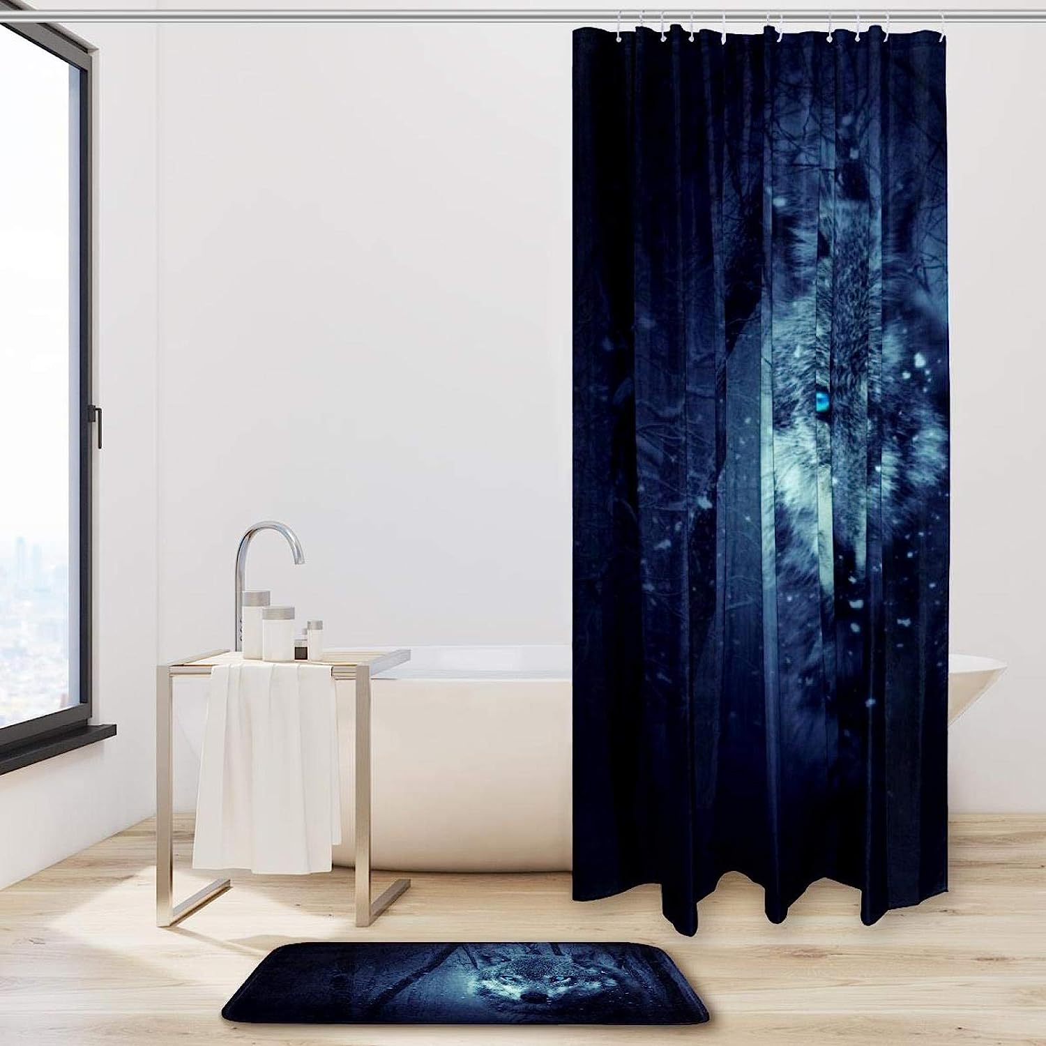 Wolf Pattern, Waterproof Shower Curtain Bathroom Curtain - Sturdy Wolf-Eyed Waterproof Bathroom Accessory
