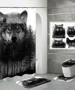 Wolf Polyester Fabric Shower Curtain for Rustic Bathroom Decor 