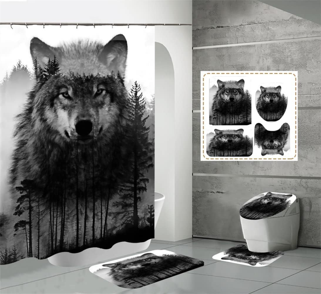 Wolf Polyester Fabric Shower Curtain for Rustic Bathroom Decor