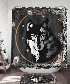 Wolf Portrait Shower Curtain In Black And White, Ideal For Any Wildlife-Themed Bathroom