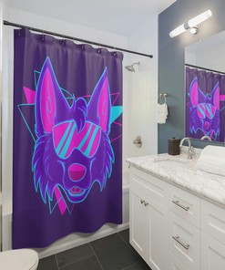 Wolf Portrait Shower Curtain - Retro Bathroom Decor