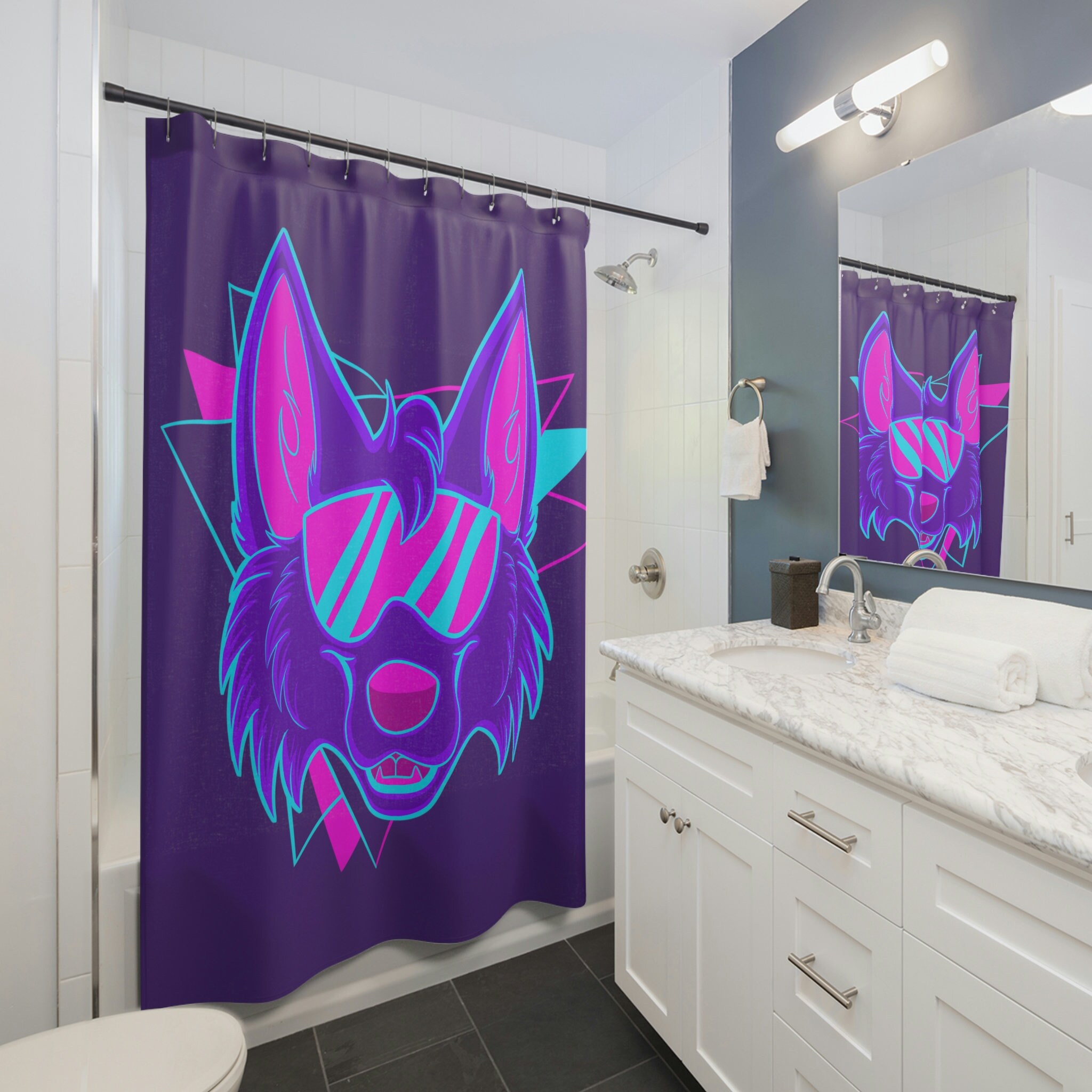 Wolf Portrait Shower Curtain - Retro Bathroom Decor
