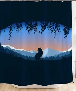 Wolf Portrait Shower Curtain with Animal Print for Bathroom Decor