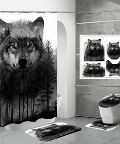Wolf Print Forest Trees Shower Curtain For Nature Lovers - Forest Tree Wolf Print
