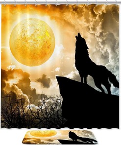 Wolf Print Waterproof Animal Shower Curtain For Bathroom