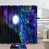 Wolf Roar on A Full Moon Night Shower Curtain Bathroom Decor Fabric - Ferocious Lunar Canine Bathroom Accessory