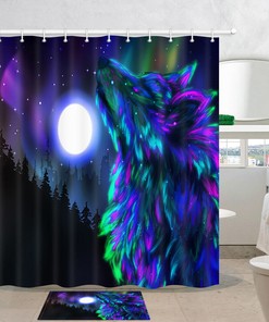 Wolf Roar on A Full Moon Night Shower Curtain Bathroom Decor Fabric - Ferocious Lunar Canine Bathroom Accessory