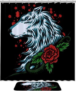 Wolf Rose, Waterproof Shower Curtain Bathroom Curtain - Rose Wolf Waterproof Bathroom Accessory