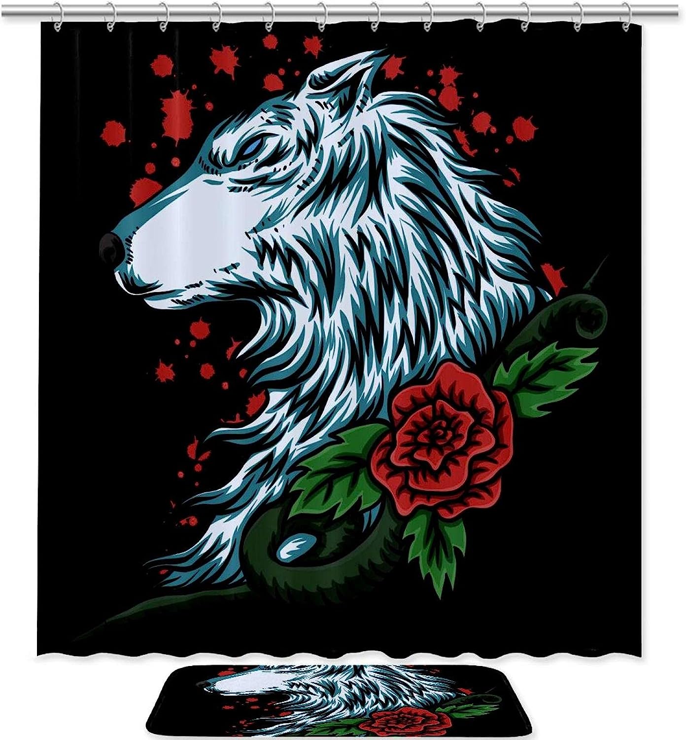 Wolf Rose, Waterproof Shower Curtain Bathroom Curtain - Rose Wolf Waterproof Bathroom Accessory