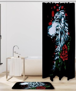 Wolf Rose, Waterproof Shower Curtain Bathroom Curtain - Rose Wolf Waterproof Bathroom Accessory