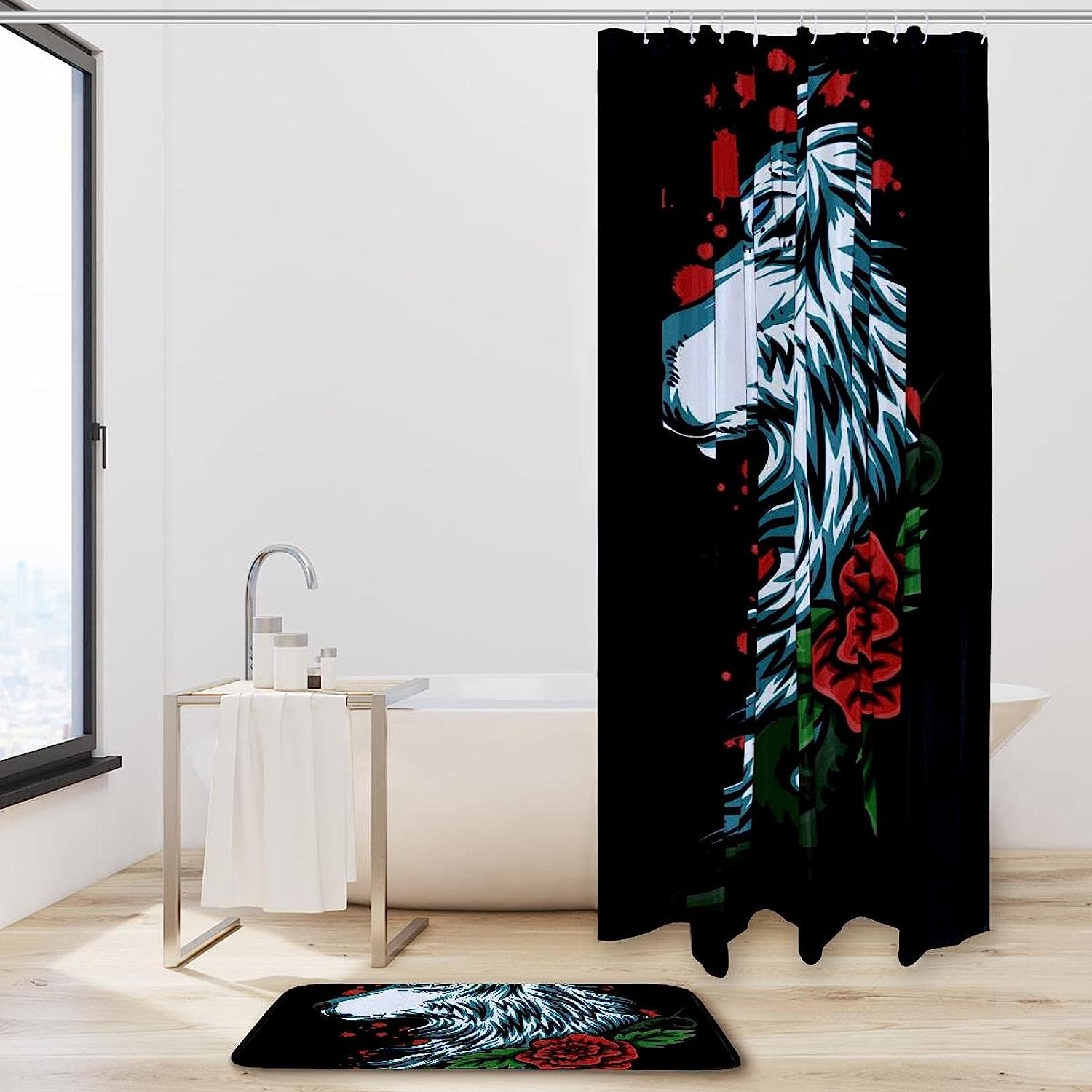 Wolf Rose, Waterproof Shower Curtain Bathroom Curtain - Rose Wolf Waterproof Bathroom Accessory