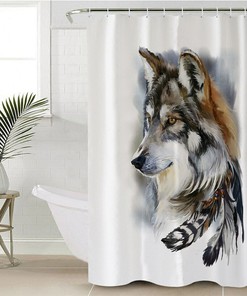 Wolf Shower Curtain, Animal, Bathroom, Waterproof - Natures Guardian Wolf Print Bathroom Accessory