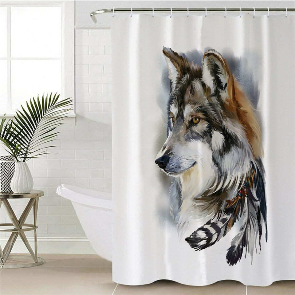 Wolf Shower Curtain, Animal, Bathroom, Waterproof - Natures Guardian Wolf Print Bathroom Accessory