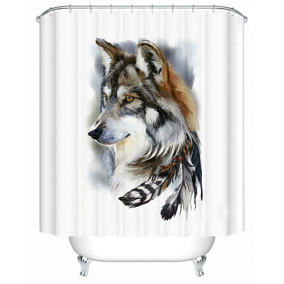Wolf Shower Curtain, Animal, Bathroom, Waterproof - Natures Guardian Wolf Print Bathroom Accessory