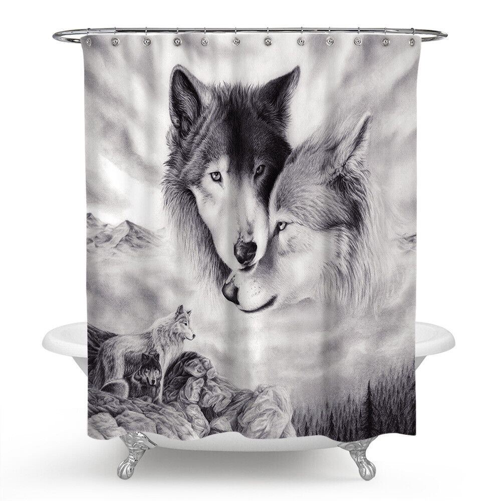 Wolf Shower Curtain Bathroom - Dark Wolf Dcor