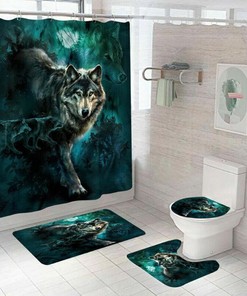 Wolf Shower Curtain Bathroom - Ferocious Wolf Print Bathroom Dcor 