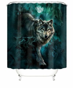 Wolf Shower Curtain Bathroom - Full Moon Wolf Print Bathroom Accessory