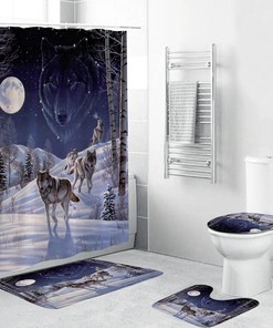 Wolf Shower Curtain Bathroom - Gray Wolf Print Bathroom Accessory