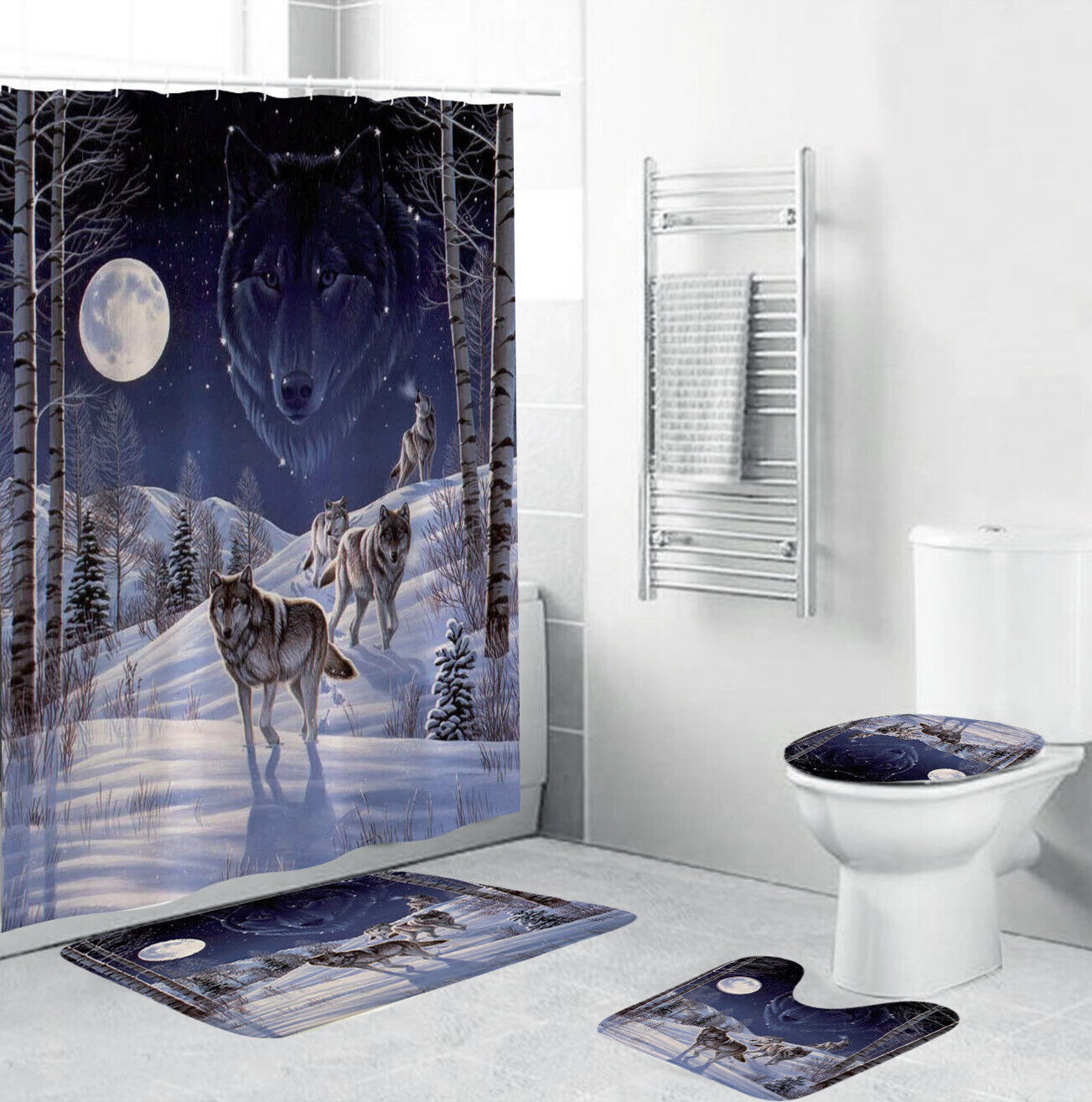 Wolf Shower Curtain Bathroom - Gray Wolf Print Bathroom Accessory