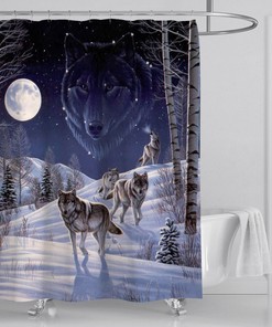 Wolf Shower Curtain Bathroom - Gray Wolf Print Bathroom Accessory
