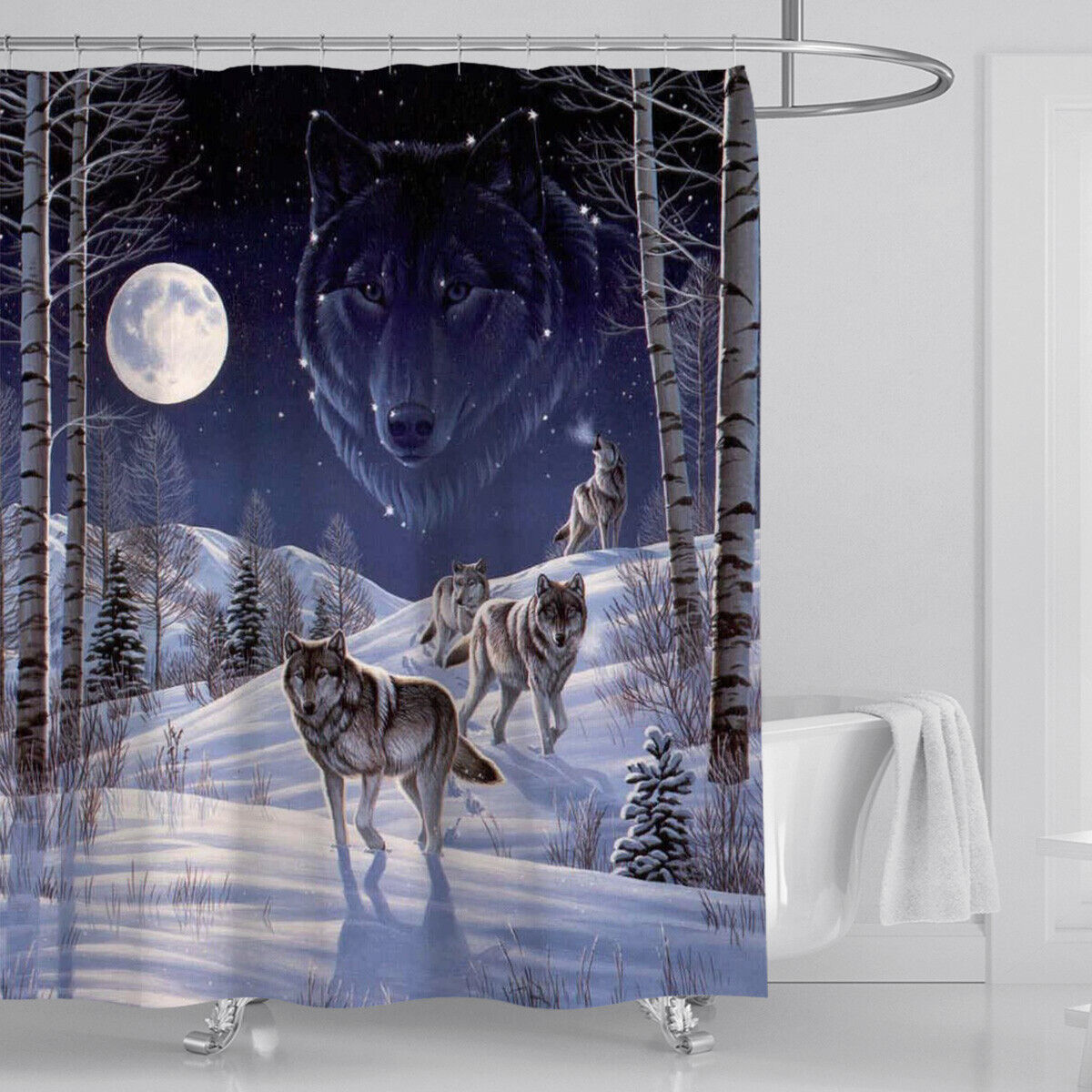 Wolf Shower Curtain Bathroom - Gray Wolf Print Bathroom Accessory