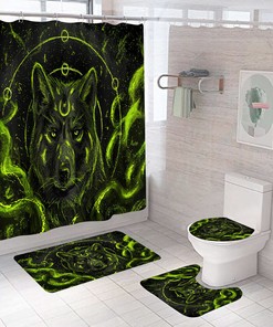 Wolf Shower Curtain Bathroom - Lunar Canine Bathroom Accessory 