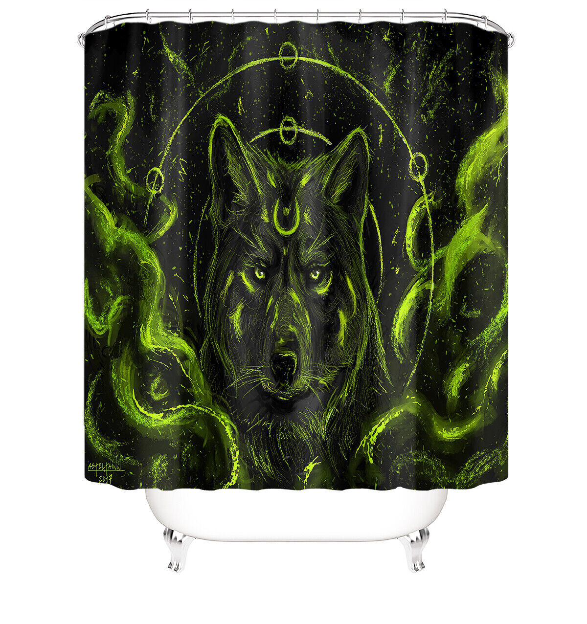 Wolf Shower Curtain Bathroom - Lunar Canine Bathroom Accessory