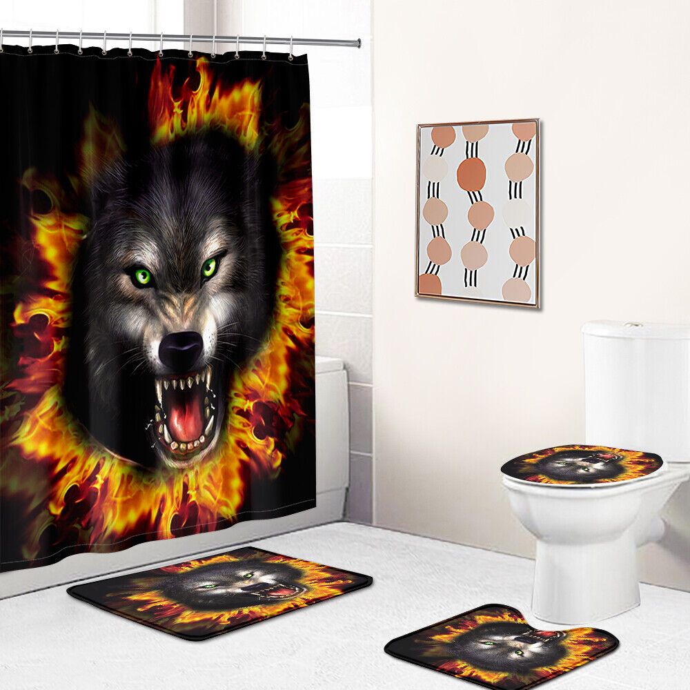 Wolf Shower Curtain Bathroom - Predatory Wolf Print Bathroom Dcor