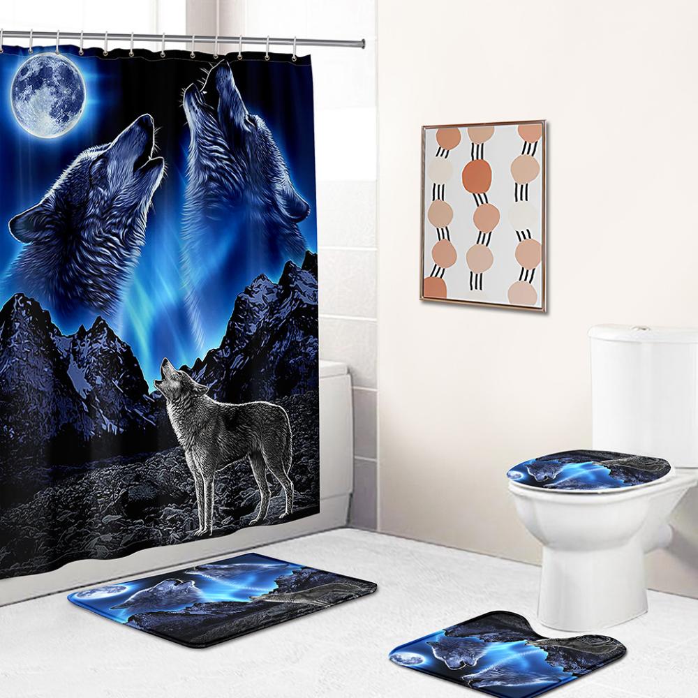 Wolf Shower Curtain Bathroom - Protective Gray Wolf Print Bathroom Accessory