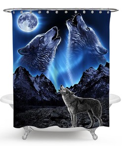 Wolf Shower Curtain Bathroom - Protective Gray Wolf Print Bathroom Accessory