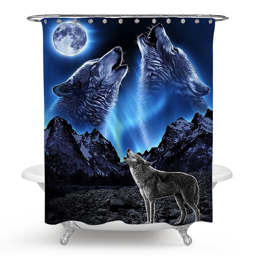 Wolf Shower Curtain Bathroom - Protective Gray Wolf Print Bathroom Accessory
