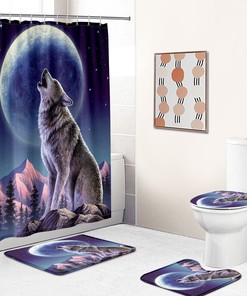 Wolf Shower Curtain Bathroom - Sleek Wolf Print Bathroom Accessory 