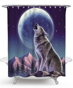 Wolf Shower Curtain Bathroom - Sleek Wolf Print Bathroom Accessory
