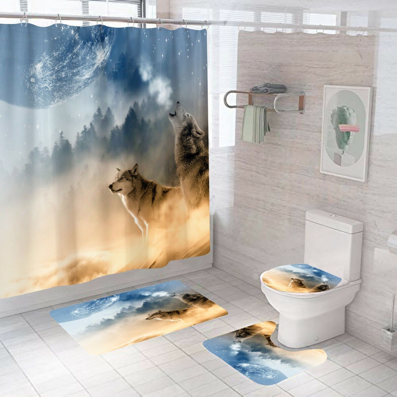 Wolf Shower Curtain Bathrooms - Majestic Wolf Print Bathroom Dcor