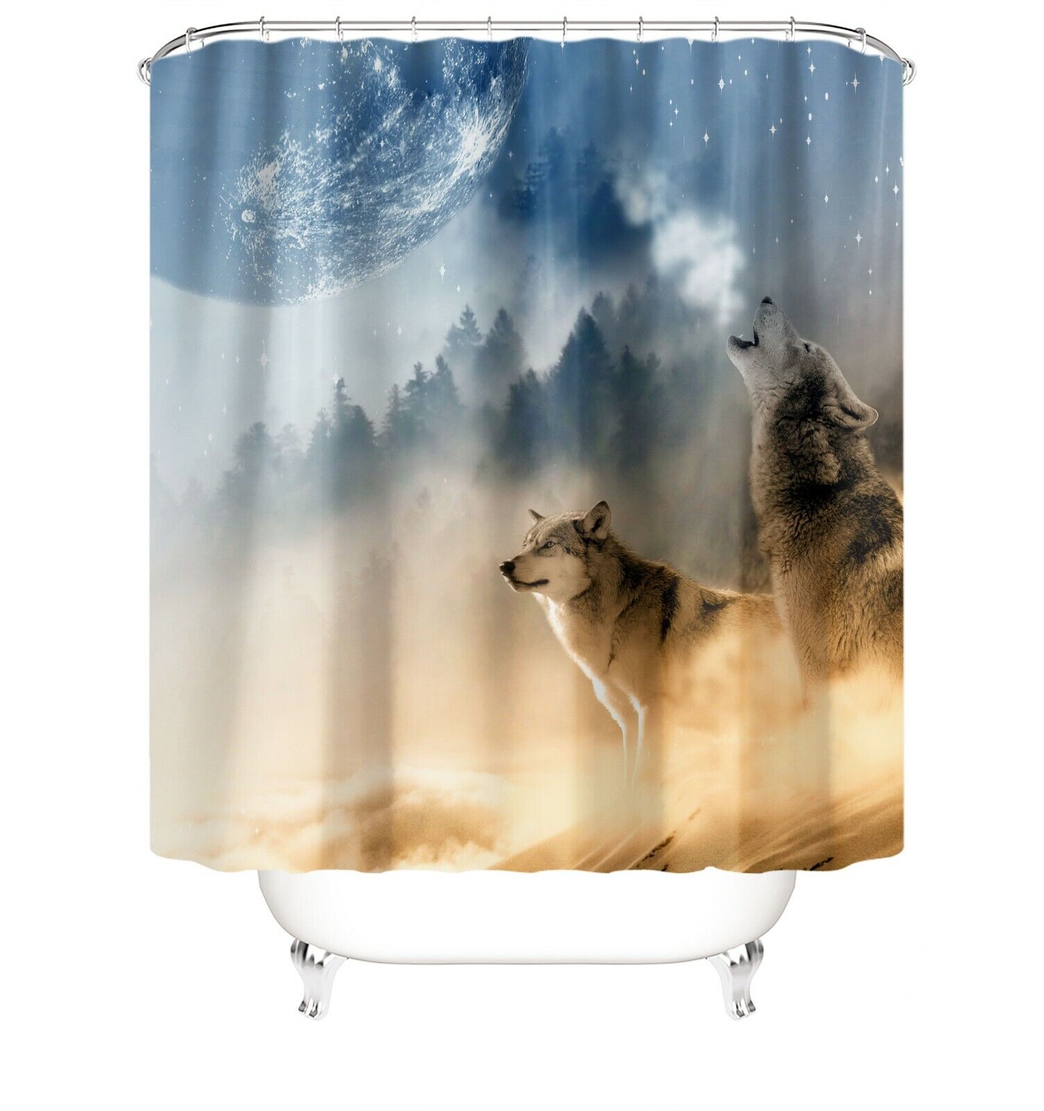 Wolf Shower Curtain Bathrooms - Majestic Wolf Print Bathroom Dcor