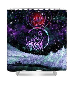 Wolf Shower Curtain Galaxy Shower Curtain Violet Curtain Galaxy Curtain Nebula Curtain Stars Planets Lilac Curtain
