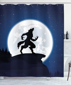 Wolf Shower Curtain Halloween Theme Design Print for Bathroom - Spooky Wolf Print Bathroom Accessory