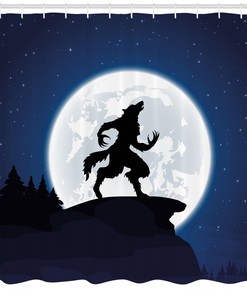 Wolf Shower Curtain Halloween Theme Design Print for Bathroom - Spooky Wolf Print Bathroom Accessory