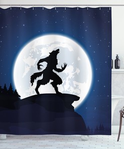 Wolf Shower Curtain Halloween Theme Design Print for Bathroom - Spooky Wolf Print Bathroom Accessory