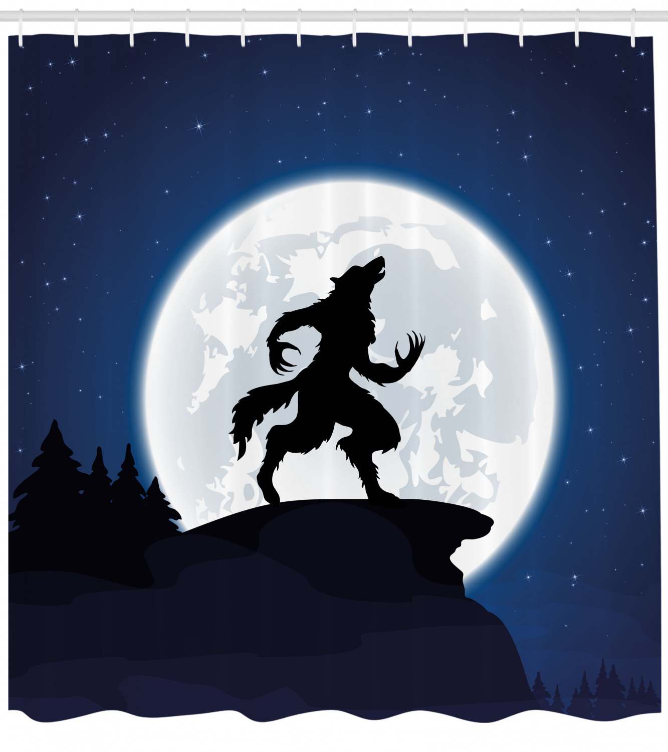 Wolf Shower Curtain Halloween Theme Design Print for Bathroom - Spooky Wolf Print Bathroom Accessory