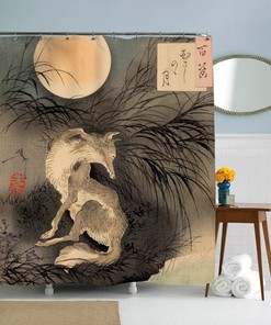 Wolf Shower Curtain, Japanese Art, Bathroom Decor,  Shower Curtain, Animal Theme, Wolf Artwork, Artistic Bathroom Décor