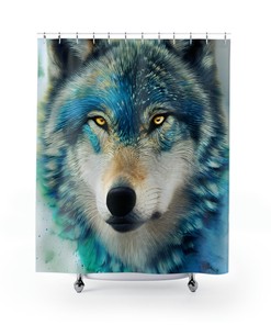 Wolf Shower Curtain, Wolf Shower Curtain, Dog Shower Curtain, Turquoise Shower Curtain, Wolf Bath Décor