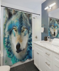 Wolf Shower Curtain, Wolf Shower Curtain, Dog Shower Curtain, Turquoise Shower Curtain, Wolf Bath Décor