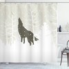 Wolf Silhouette Howls In Woods With Snowflakes Wilderness Shower Curtain, Green Eggshell Cloth Fabric