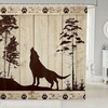 Wolf Silhouette Kids Shower Curtain,Boys Girls Adults Cabin Decor, Pine Trees Wooden Board Retro Bathroom Curtains