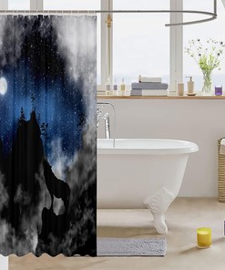 Wolf Silhouette Kids Shower Curtain,Starry Sky Cloud Moonlight Trippy Bathroom Curtains for Girls Boys Adults