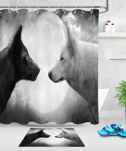 Wolf Silhouette Shower Curtain With Quotes