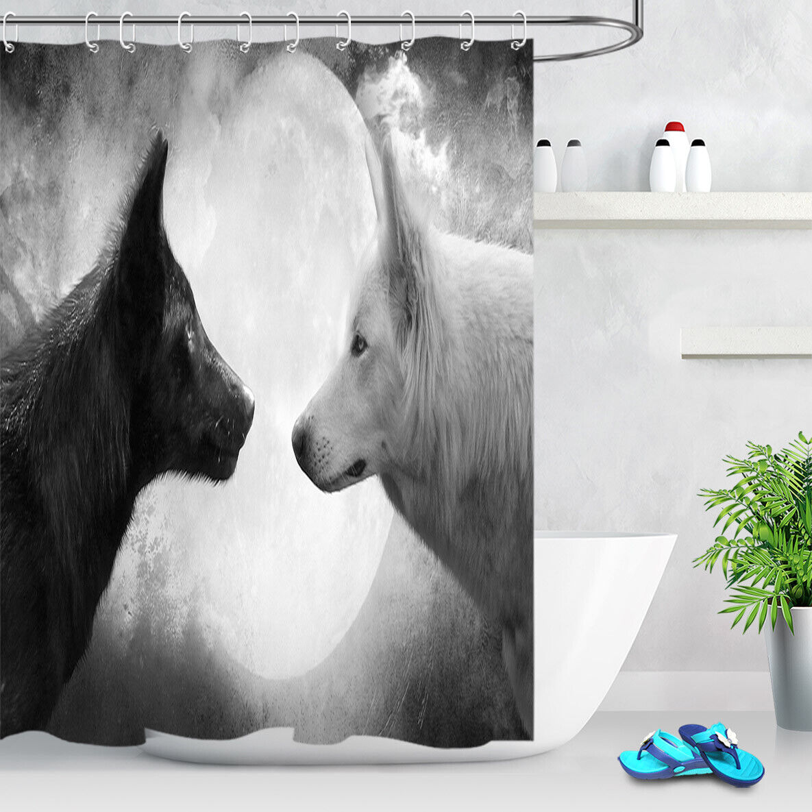 Wolf Silhouette Shower Curtain With Quotes - Image 2